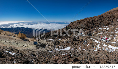 Top view of Teide crater with tracks and tourists, gigapan Top view of Teide crater with tracks and tourists, gigapan 48829247