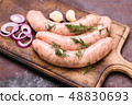 Cooking raw sausages 48830693
