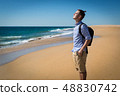 Happy young man in blue shirt 48830742