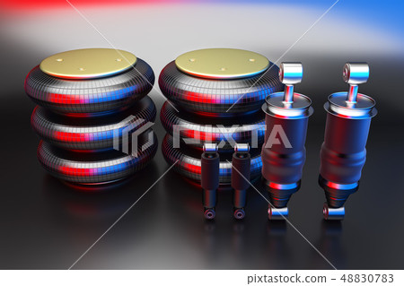 Trucks Cabin Shock Absorber and air spring, New auto parts, spare parts Cabinedemper. 3D rendering. 48830783