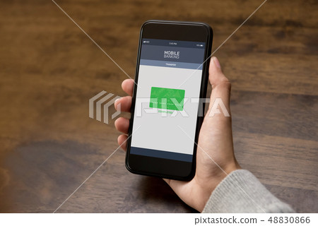 Woman transferred money online via electronic Woman transferred money online via electronic 48830866