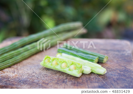 Moringa oleifera Lam on wooden table Moringa oleifera Lam on wooden table 48831429