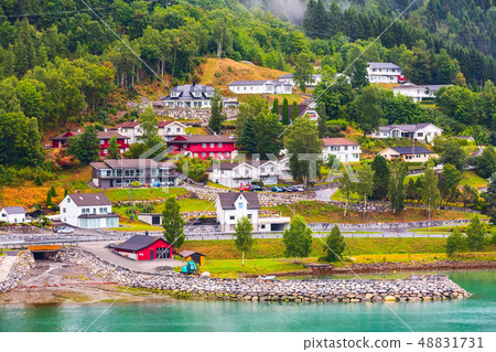 Norwegian fjord village landscape 48831731