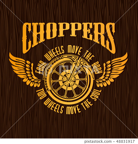 Gold vintage bikers badge on the wooden texture. Vector stock. Gold vintage bikers badge on the wooden texture. Vector stock. 48831917