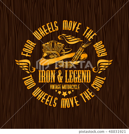 Gold vintage bikers badge on the wooden texture. Vector stock. Gold vintage bikers badge on the wooden texture. Vector stock. 48831921