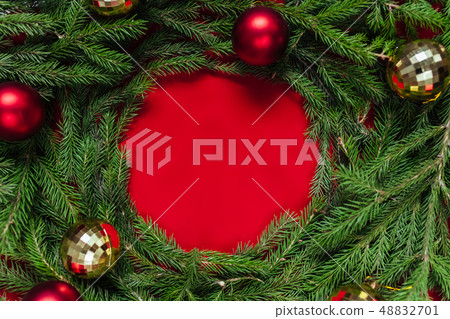 Christmas background. Balls of gold and red. Toys. Christmas background. Balls of gold and red. Toys. 48832701