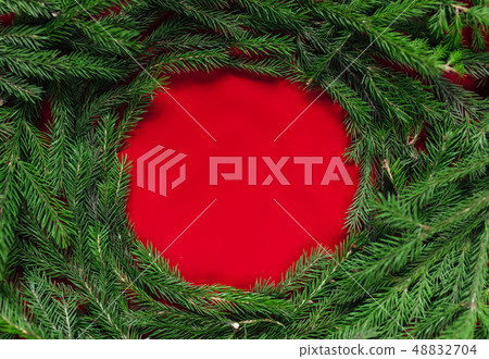 Christmas background. red background. Real tree Christmas background. red background. Real tree 48832704