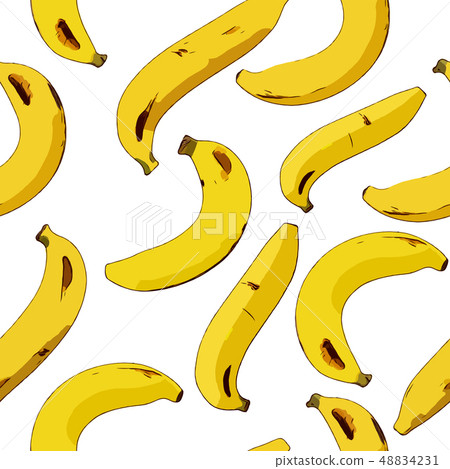 Yellow banana seamless pattern. Ripe bananas 48834231