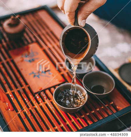 Table For Traditional Tea Ceremony Utensils, Chinese Teacup Table For Traditional Tea Ceremony Utensils, Chinese Teacup 48834309