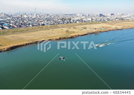 Drone shooting a wakeboard Drone shooting a wakeboard 48834445