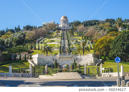 street view of haifa and bahai shrine in israel 48834627