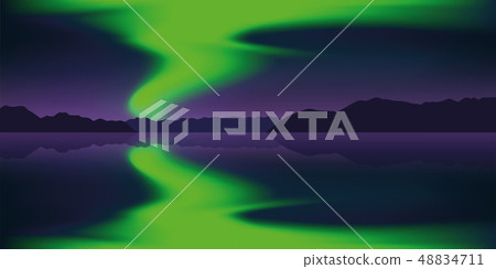 beautiful green polar lights at the lake nature landscape 48834711