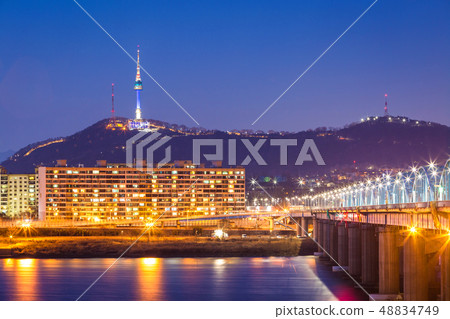 Korea landmark and bridge and Han river,n seoul Korea landmark and bridge and Han river,n seoul 48834749