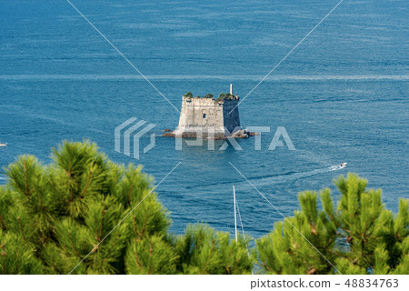 Scola Tower In The Sea Gulf Of La Spezia Italy Stock Photo