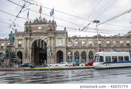 Zurich railway station. Streets of Zurich. Tram Zurich railway station. Streets of Zurich. Tram 48835774
