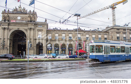 Zurich railway station. Streets of Zurich. Tram Zurich railway station. Streets of Zurich. Tram 48835776