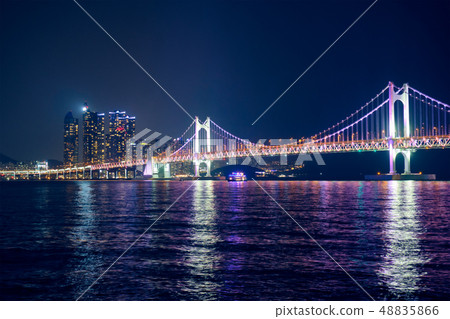 Gwangan Bridge and skyscrapers in the night. Busan, South Korea 48835866