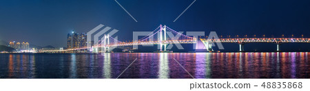Gwangan Bridge and skyscrapers in the night. Busan, South Korea 48835868