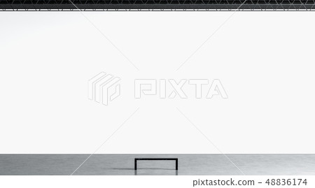 Blank white huge gallery wall with bench in museum mockup Blank white huge gallery wall with bench in museum mockup 48836174