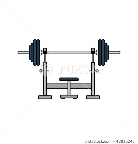 Flat design icon of Bench with barbell 48836245