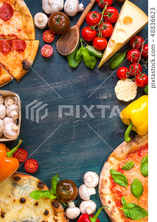 Pizza and ingredients background Pizza and ingredients background 48836623