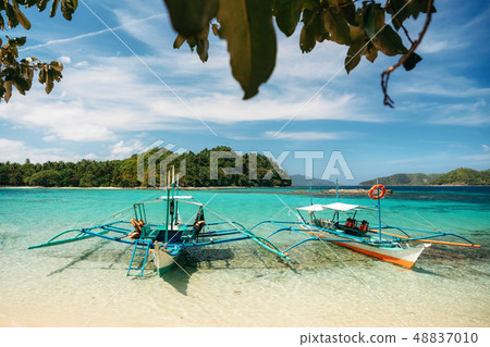 Bangka boats on beach, Port Barton, Philippines 48837010