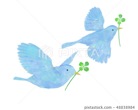 Bird and four leaf clover watercolor handwriting style red bird 48838984