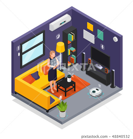Smart Home Isometric Interior - Stock Illustration [48840532] - PIXTA