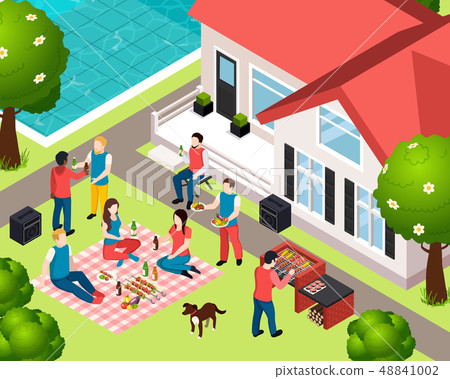 Bbq Grill Picnic Isometic Composition - Stock Illustration [48841002 ...