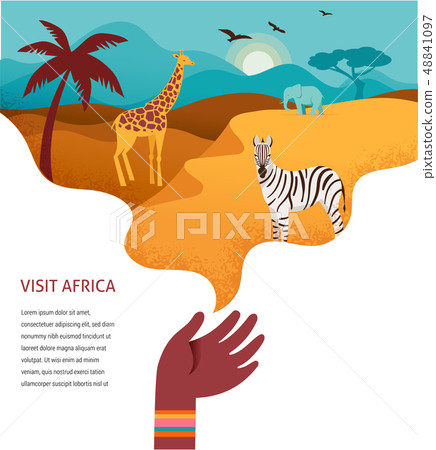 Africa banner, vector illustration of Safari, animals, tribal symbols 48841097