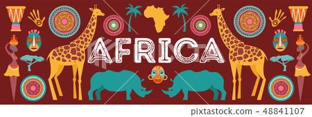 Africa banner, vector illustration of Safari, animals, tribal symbols Africa banner, vector illustration of Safari, animals, tribal symbols 48841107