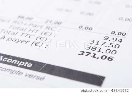 closeup of amount in euro money with taxes on closeup of amount in euro money with taxes on 48841982