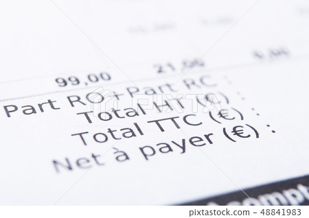 closeup of taxes in euro money on french bill 48841983