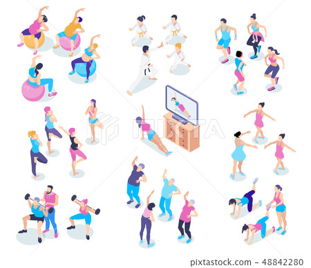 Gym Isometric Icons Set Gym Isometric Icons Set 48842280