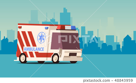 Download Ambulance Car On Cityscape Background Isoflat Stock Illustration 48843959 Pixta PSD Mockup Templates
