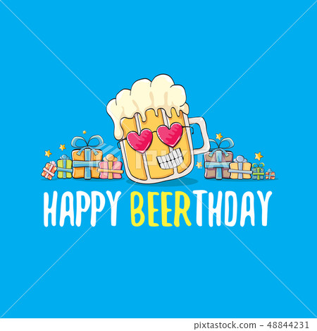 Happy Beerthday vector greeting card or print. Happy birthday party celebration poster with funky 48844231