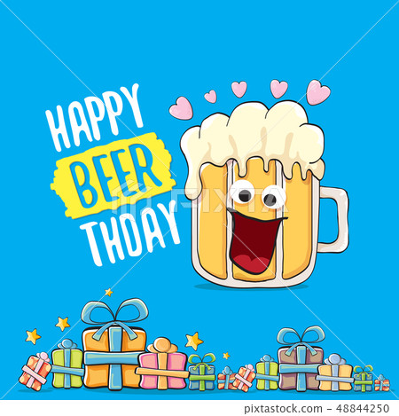 Happy Beerthday vector greeting card or print. Happy birthday party celebration poster with funky Happy Beerthday vector greeting card or print. Happy birthday party celebration poster with funky 48844250