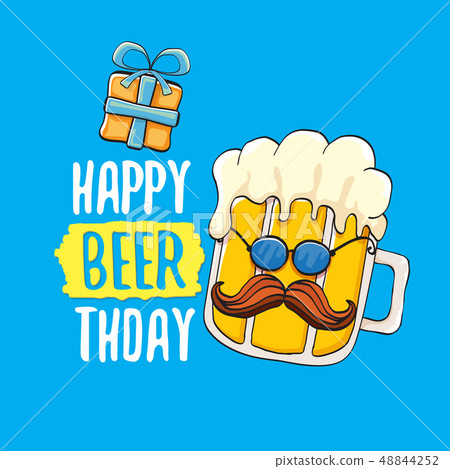 Happy Beerthday vector greeting card or print. Happy birthday party celebration poster with funky 48844252