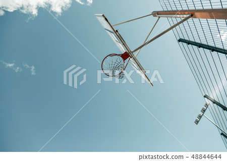 Low angle of an empty basketball basket Low angle of an empty basketball basket 48844644