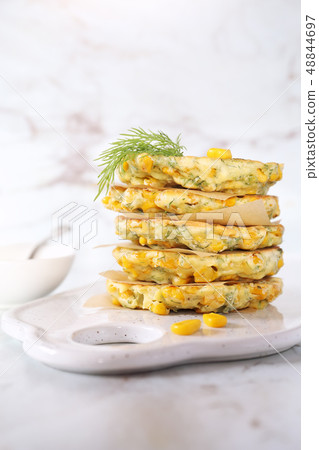 Stack of corn pancakes Stack of corn pancakes 48844697