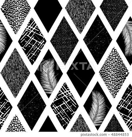 Monochrome collage rhombus shapes seamless vector pattern. Contemporary abstract background Monochrome collage rhombus shapes seamless vector pattern. Contemporary abstract background 48844853