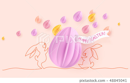 Happy Easter card. Cute rabbit with air balloons 48845041