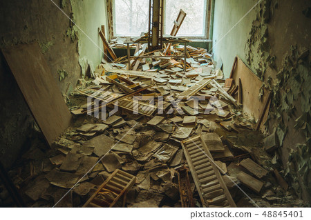 Chornobyl exclusion zone. Radioactive zone in Pripyat city - abandoned ghost town. Chernobyl history 48845401