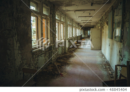 Chornobyl exclusion zone. Radioactive zone in Pripyat city - abandoned ghost town. Chernobyl history Chornobyl exclusion zone. Radioactive zone in Pripyat city - abandoned ghost town. Chernobyl history 48845404