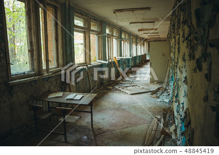 Chornobyl exclusion zone. Radioactive zone in Pripyat city - abandoned ghost town. Chernobyl history 48845419