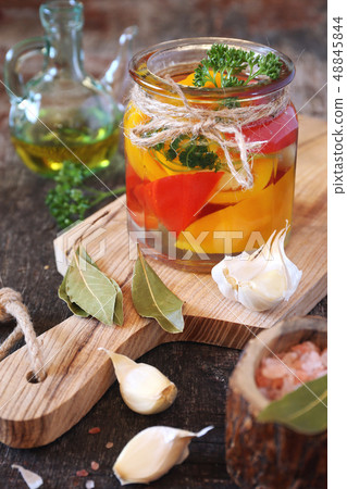 Salad of pickled bell pepper and ingredients 48845844