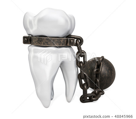 Tooth with shackle, toothache concept Tooth with shackle, toothache concept 48845966