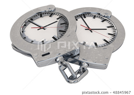 Time management concept. Handcuffs with clockes 48845967