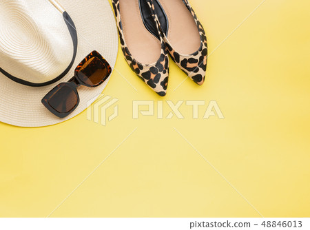 Straw hat, sunglasses and shoes 48846013