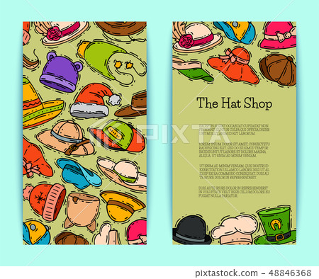 Hats shop market store banner vector illustration. Different clothing sale style cap cloth Hats shop market store banner vector illustration. Different clothing sale style cap cloth 48846368